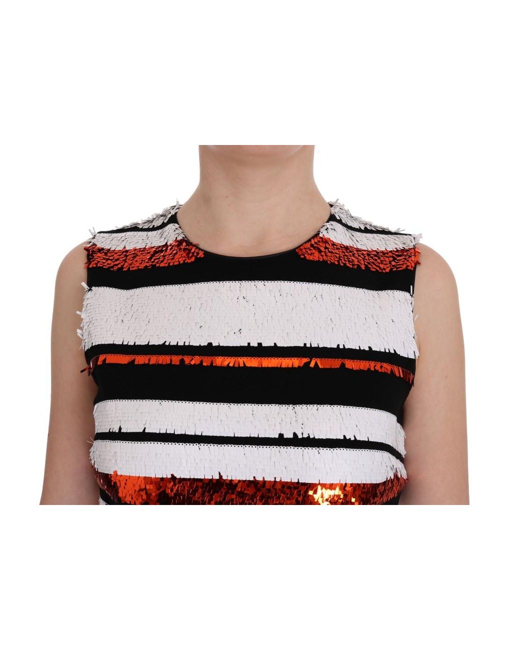 Dolce & Gabbana Black Multicolored Striped Sequined Stretch Dress