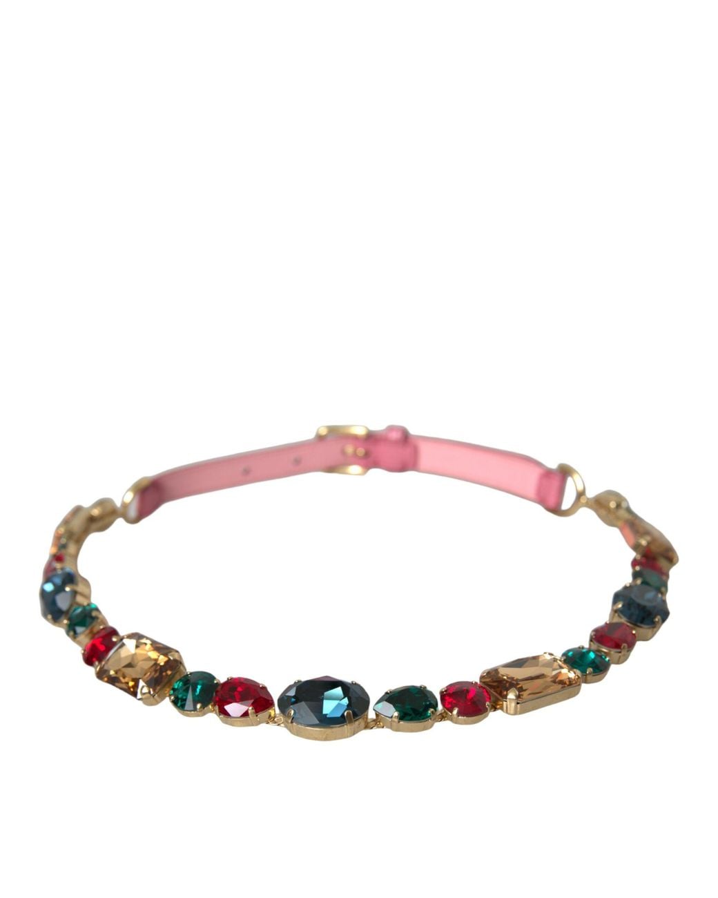 Dolce & Gabbana Pink Leather Crystal Chain Embellished Belt