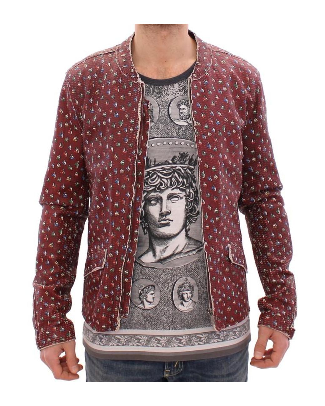 Dolce & Gabbana Red Leather Boxer Print Jacket Coat for men