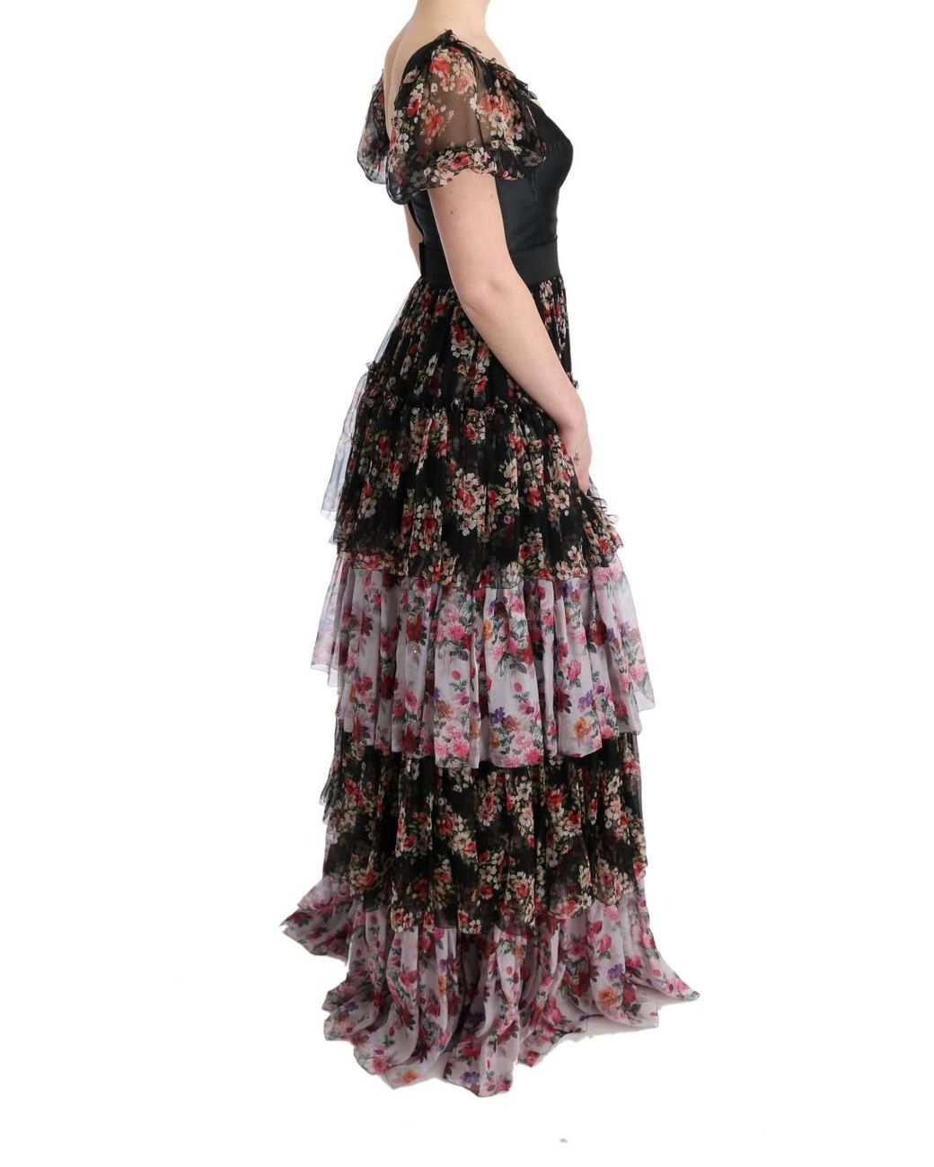 Dolce & Gabbana Multicolor Silk Stretch Floral Shift Long Dress Nylon