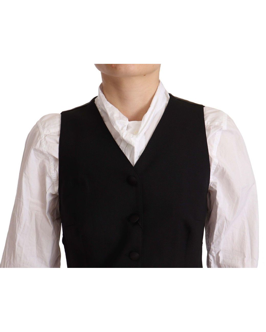Dolce & Gabbana Black Button Down Sleeveless Vest Viscose Top