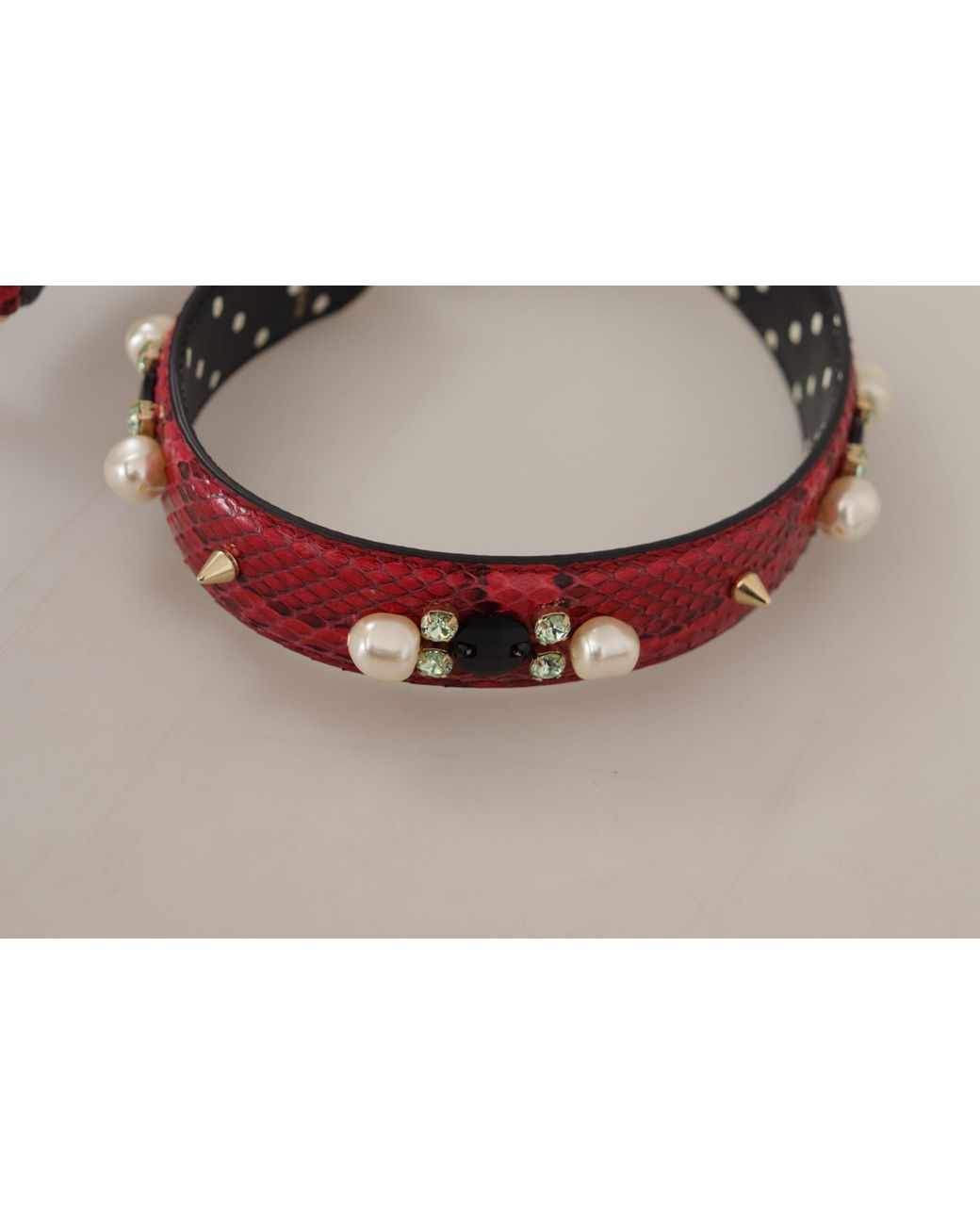 Dolce & Gabbana Black Python Leather Crystals Reversible Shoulder Strap