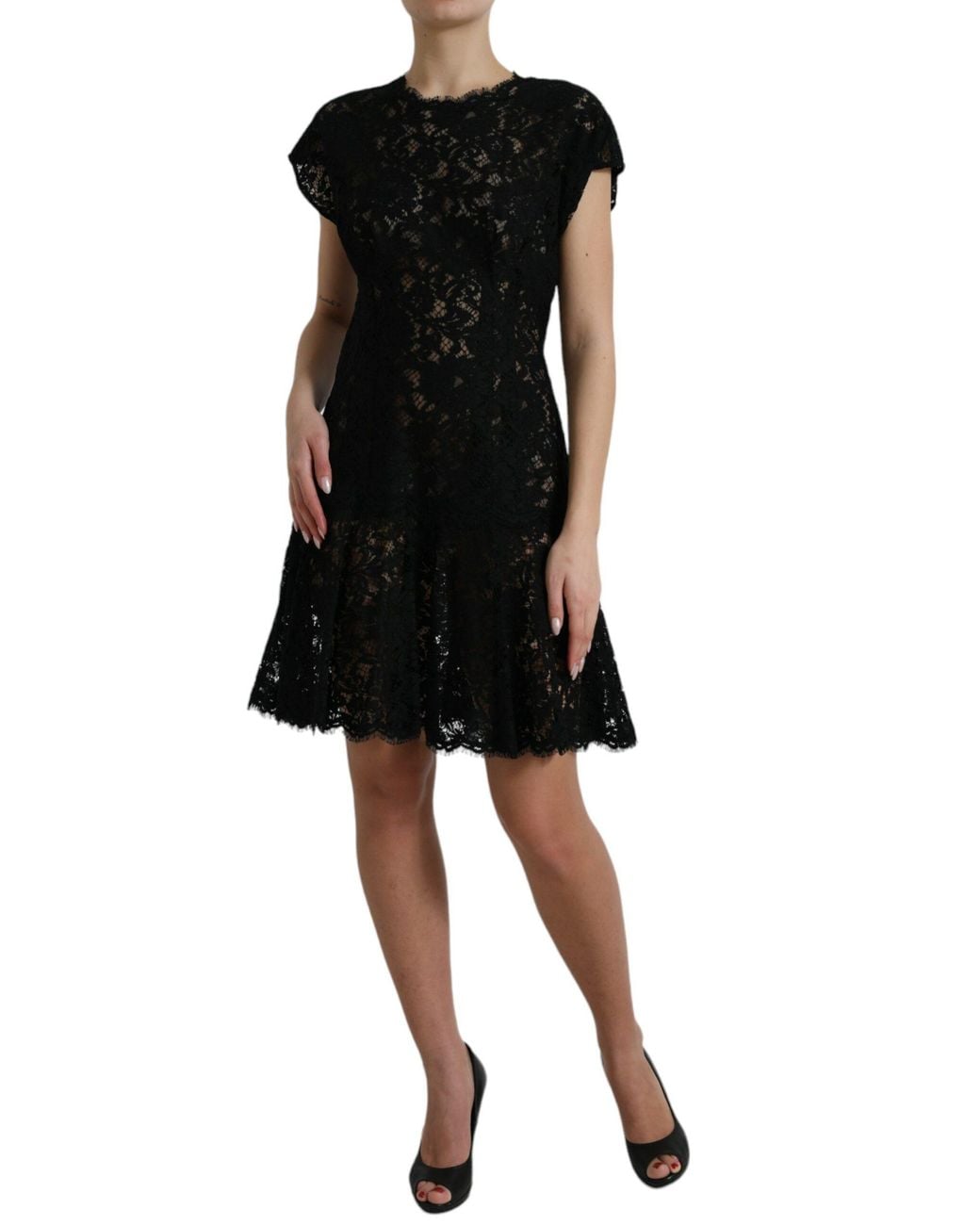 Dolce & Gabbana Black Floral Lace Cotton A-Line Mini Dress