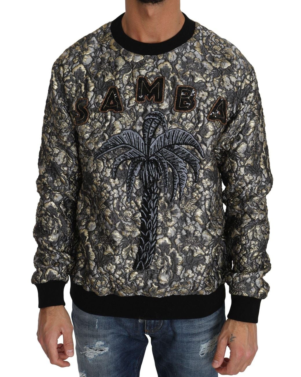 Dolce & Gabbana Black Samba Jacquard Palmtree Pullover Sweater Polyester Clothing for men