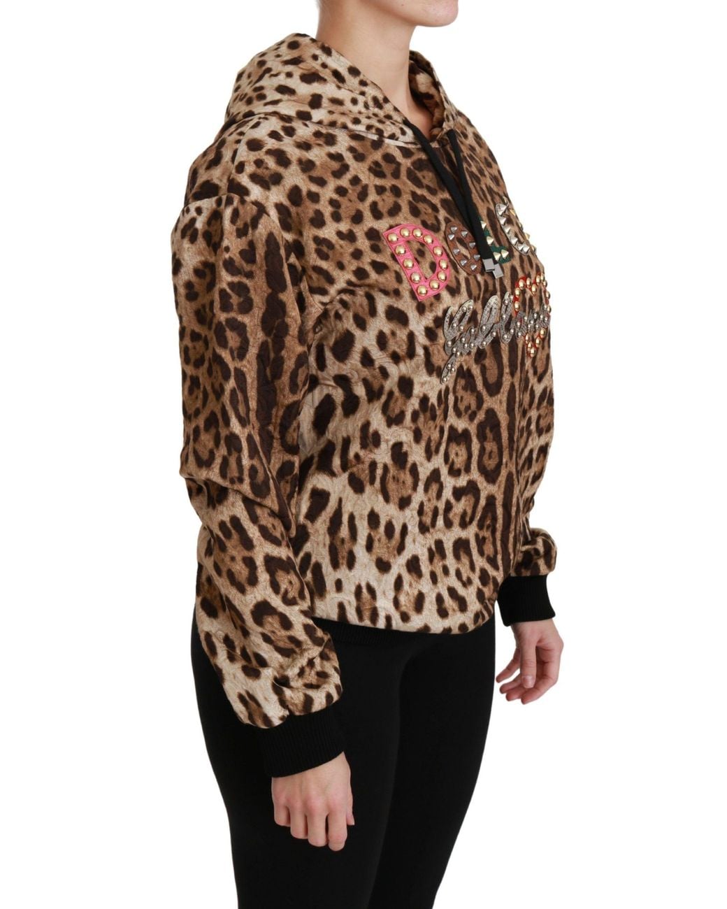 Dolce & Gabbana Black Hooded Studded Ayers Leopard Sweater