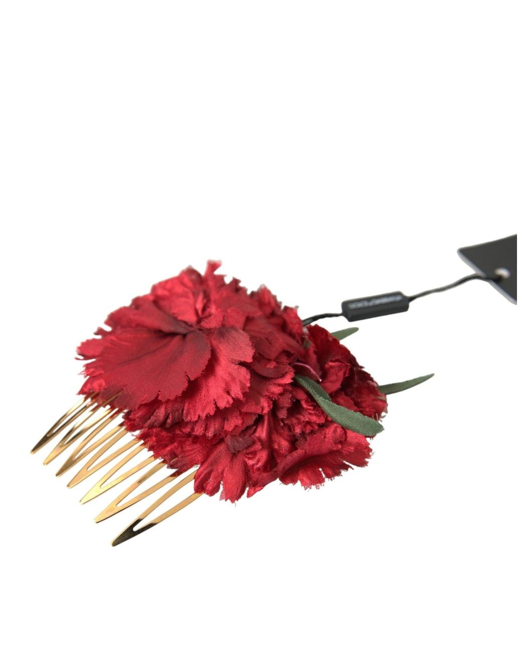 Dolce & Gabbana Red Silk Floral Brass Hair Comb
