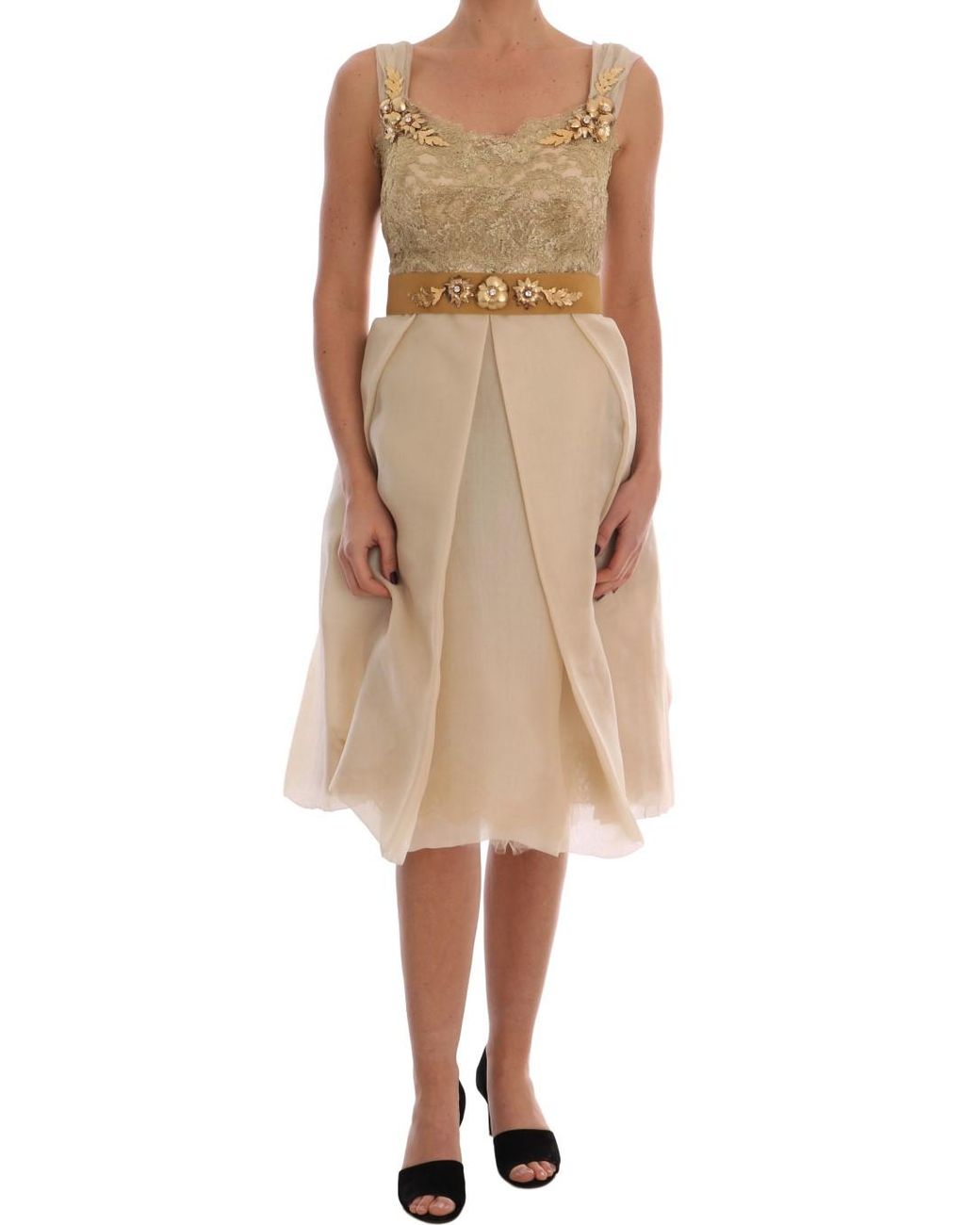 Dolce & Gabbana Multicolor Gold Silk Crystal Embellished Dress