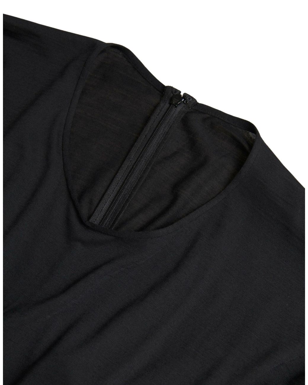 Dolce & Gabbana Black Wool Wrap Sheath Midi Gown Dress