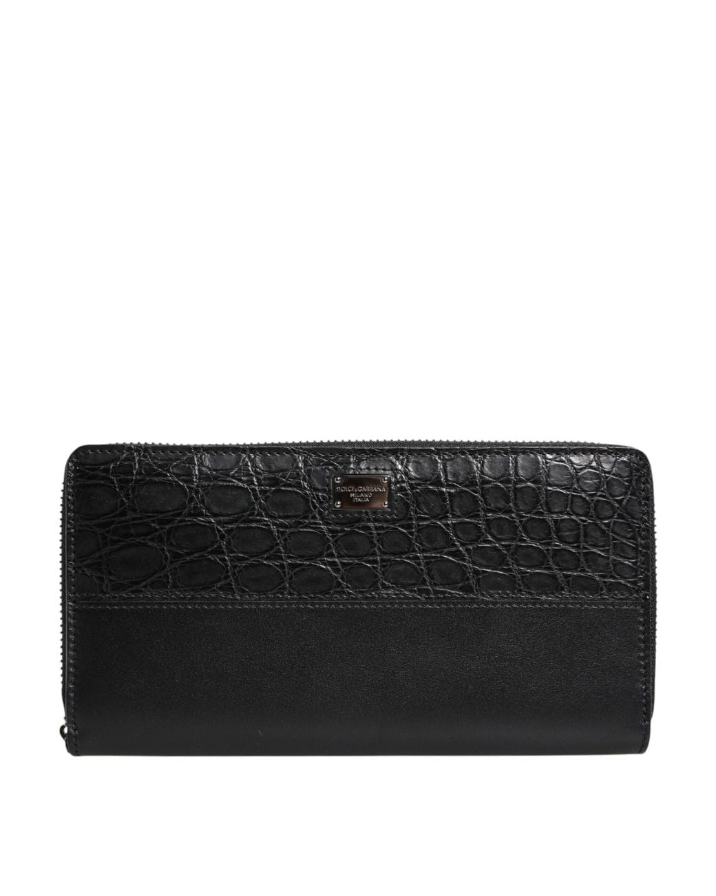 Dolce & Gabbana Black Leather Logo Plaque Zip Around Continental Wallet for men