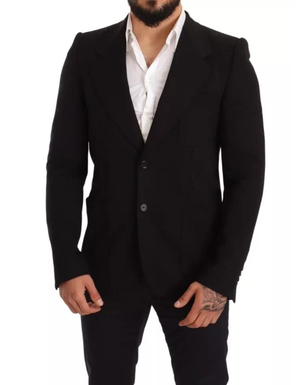 Dolce & Gabbana Black Wool Slim Fit Coat Jacket Blazer for men