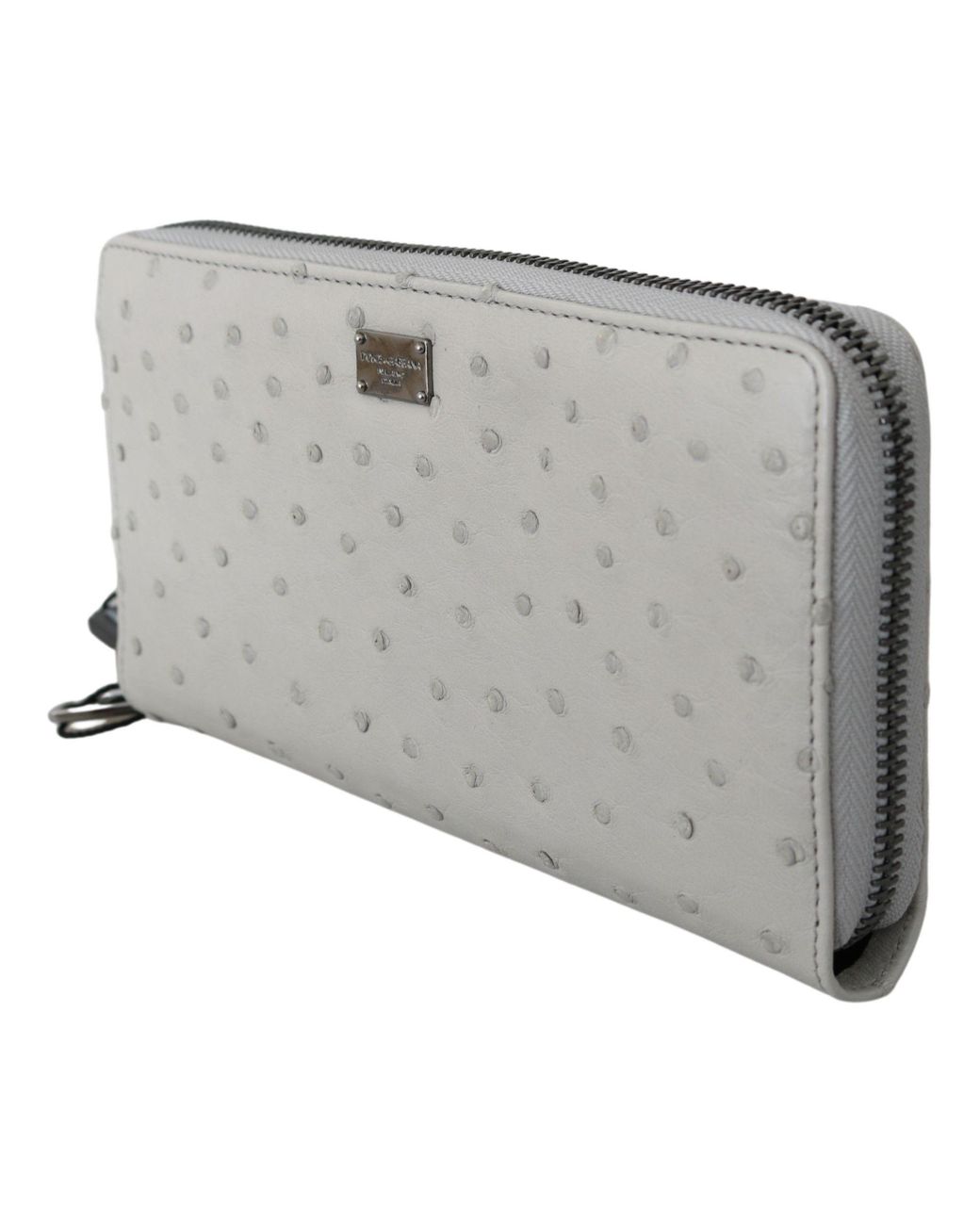 Dolce & Gabbana Gray White Ostrich Leather Continental S Clutch Wallet