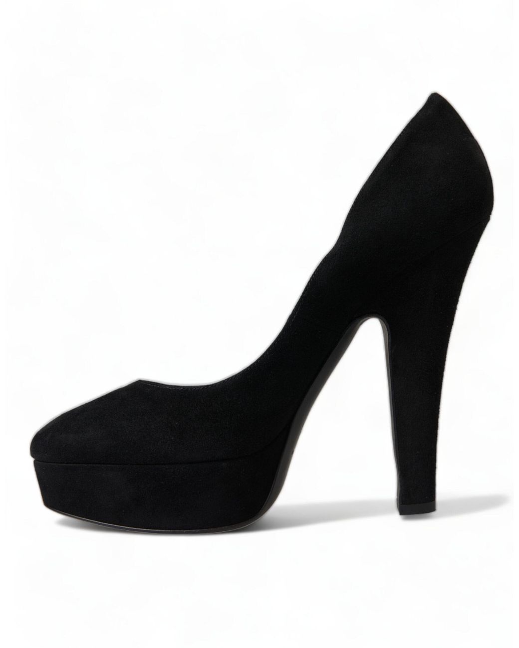 Dolce & Gabbana Black Suede Leather Platform Heel Pumps Shoes