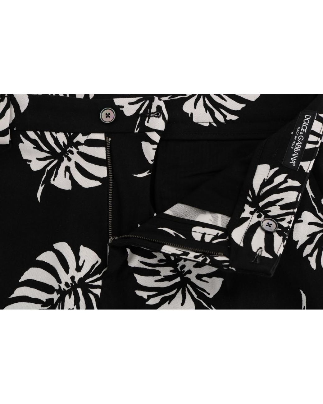 Dolce & Gabbana Dolce Gabbana White Black Leaf Cotton Stretch Slim Pants for men