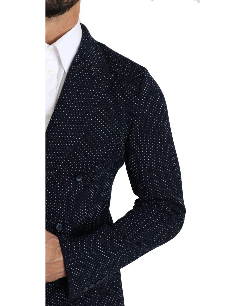 Dolce & Gabbana Blue Dark Dotted Double Breasted Coat Blazer for men