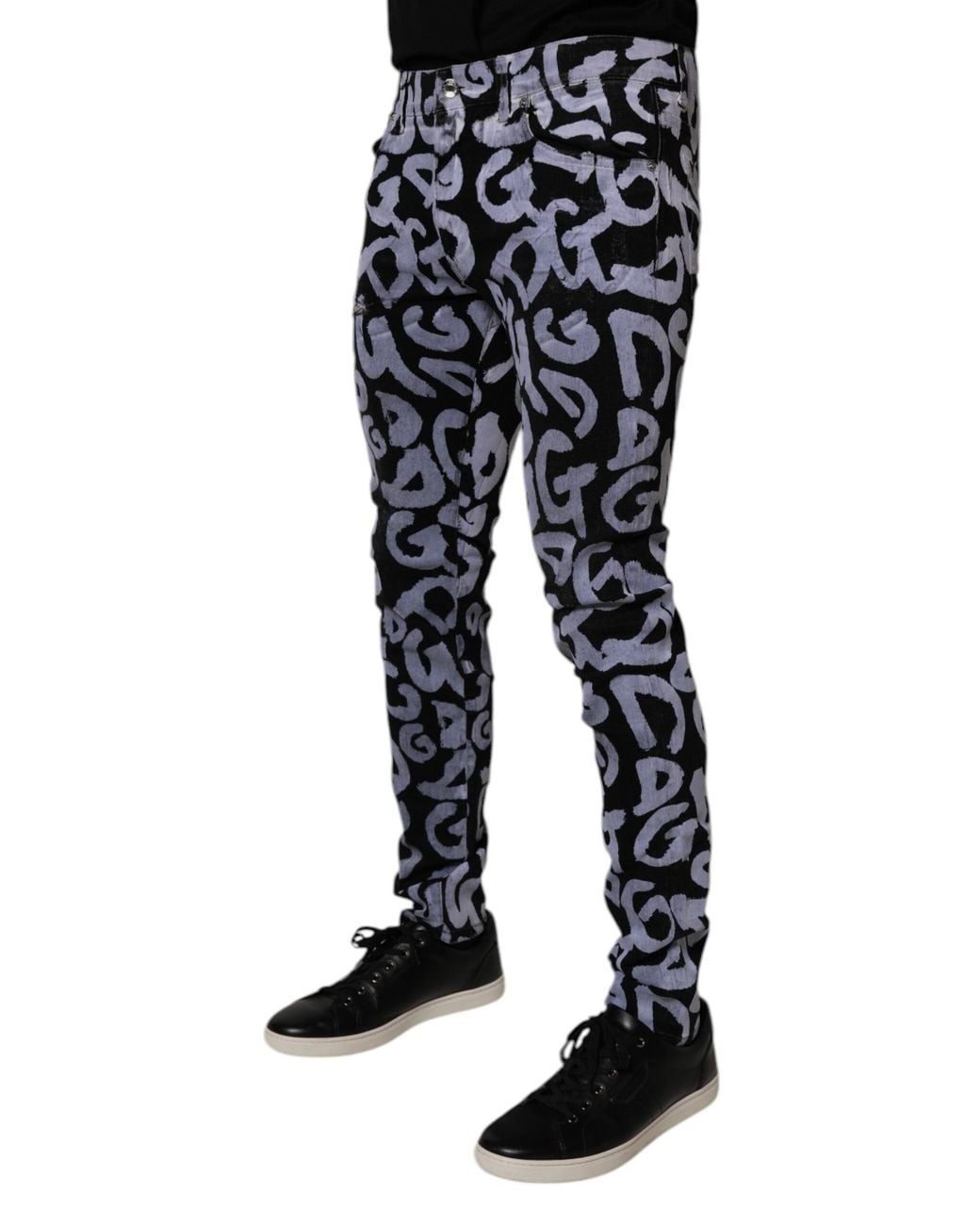 Dolce & Gabbana Black Skinny Graffiti Print Jeans for men