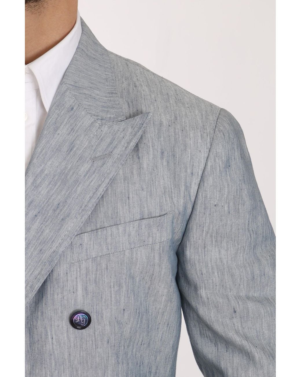 Dolce & Gabbana Gray Dolce Gabbana Blue Flax Napoli Jacket Coat Blazer for men