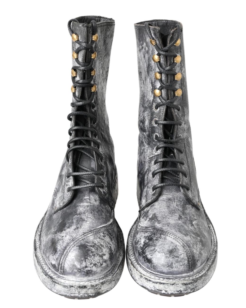 Dolce & Gabbana Gray Leather Mid Calf Boots Shoes for men