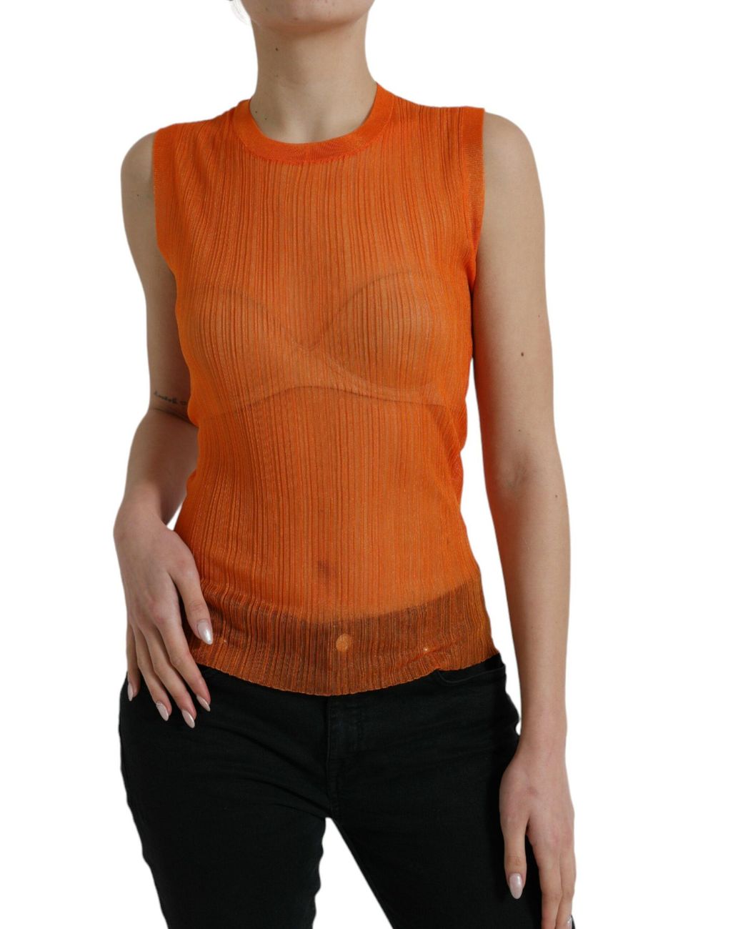 Dolce & Gabbana Black See Through Crew Neck Blouse Tank Top