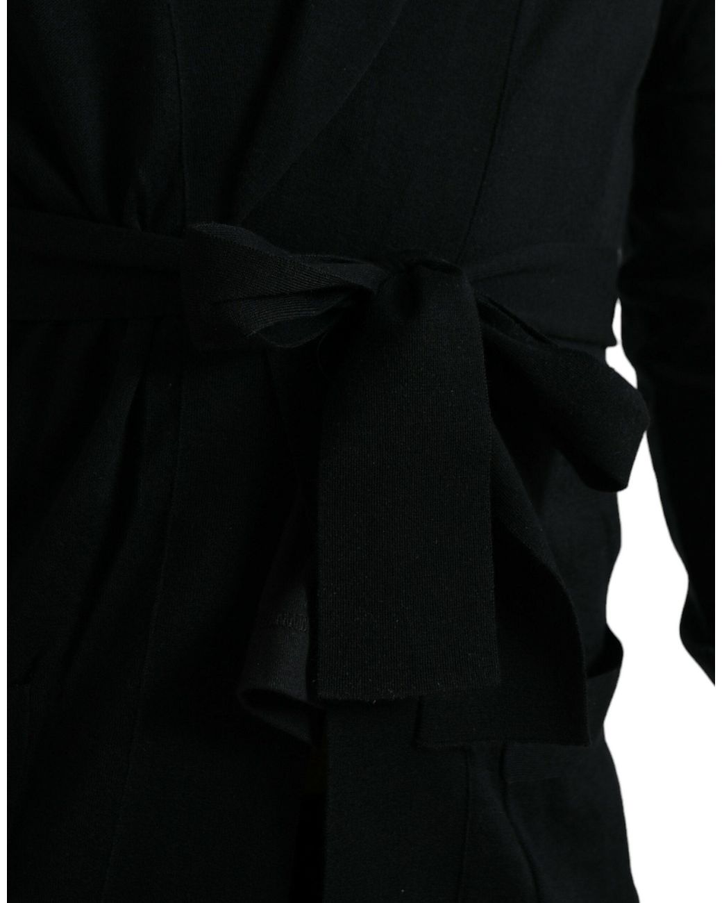 Dolce & Gabbana Black Cashmere Long Sleeves Belted Wrap Robe for men