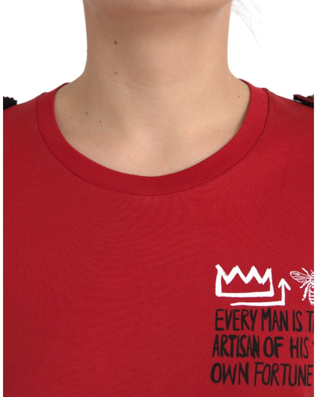 Dolce & Gabbana Red Cotton Graphic Print Crew Neck T-Shirt