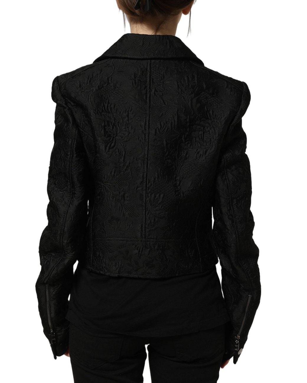Dolce & Gabbana Black Floral Brocade Biker Blouson Jacket
