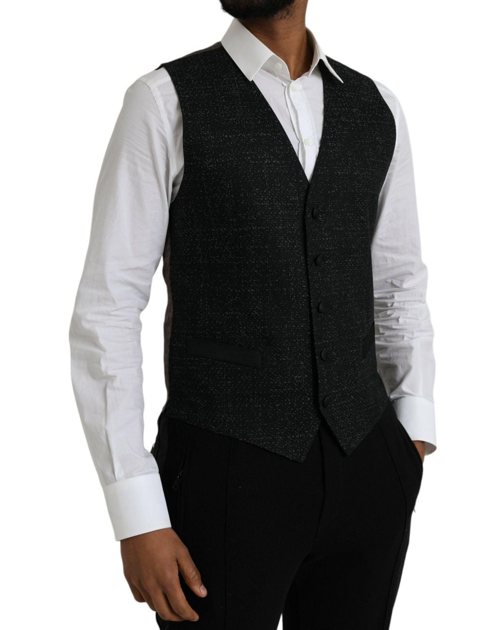 Dolce & Gabbana Black Silk Waistcoat Dress Formal Vest for men