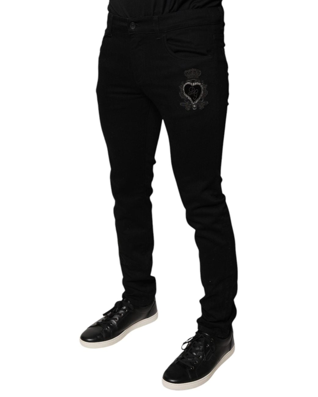Dolce & Gabbana Black Skinny Jeans Embroidered Style for men