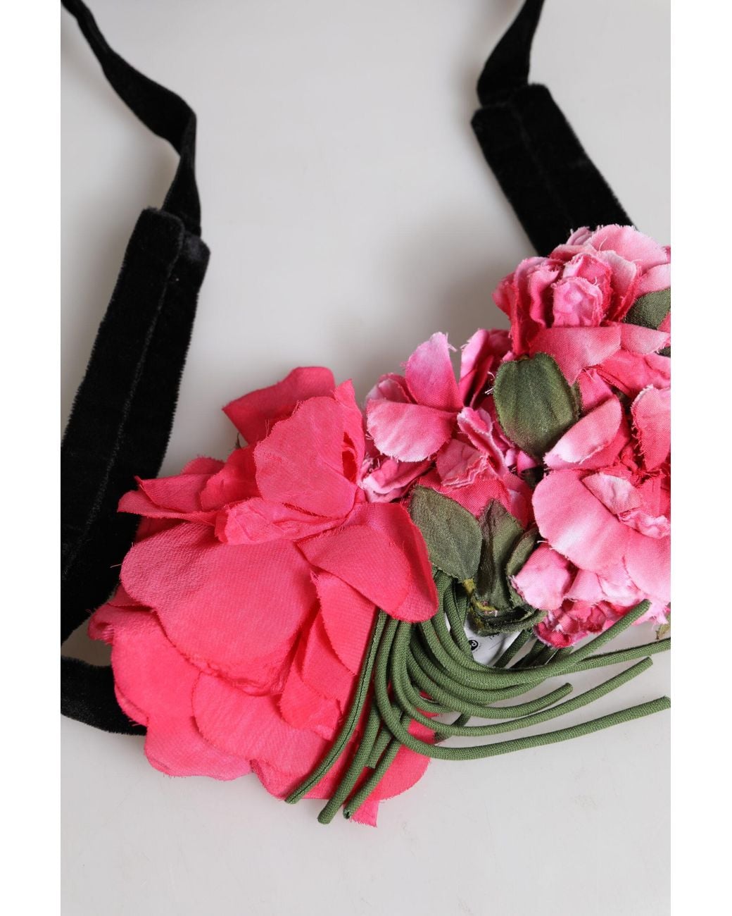 Dolce & Gabbana Pink Floral Applique Detail Tie Belt Nylon