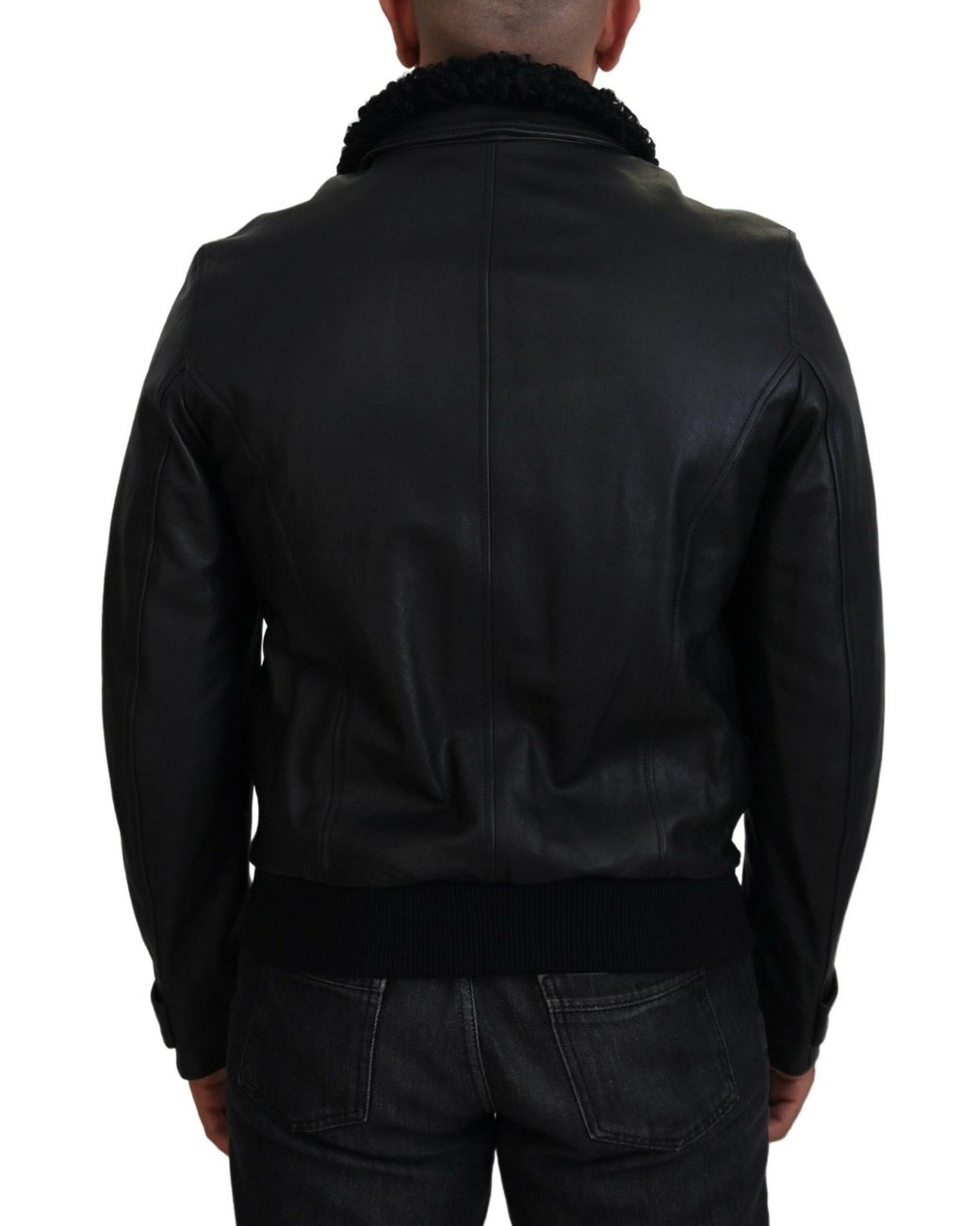 Dolce & Gabbana Black Lamb Leather Collared Coat Jacket for men
