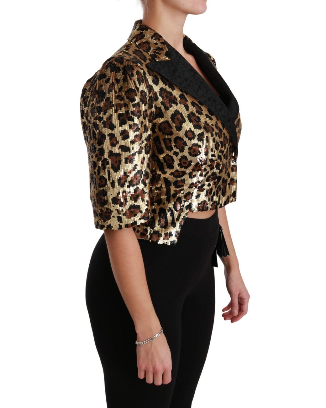 Dolce & Gabbana Black Gorgeous Blazer Jacket With Leopard Pattern And Floral Collar