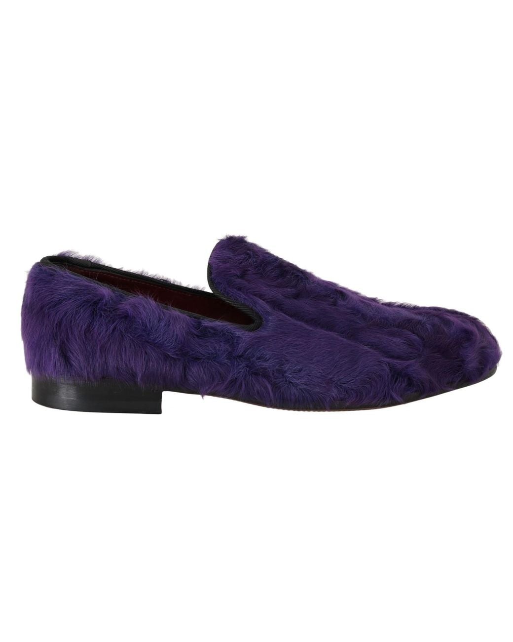 Dolce & Gabbana Blue Sheep Fur Leather Loafers