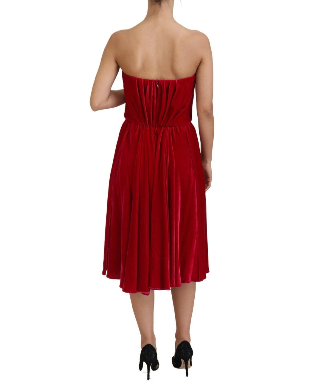 Dolce & Gabbana Red Enchanting Straples Midi Dres