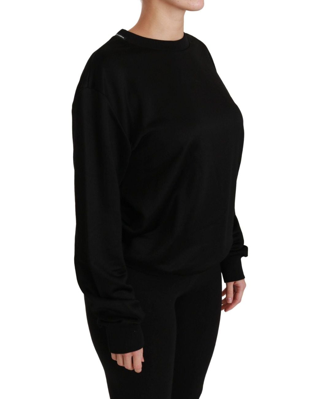 Dolce & Gabbana Black Cotton Crewneck Pullover Sweater