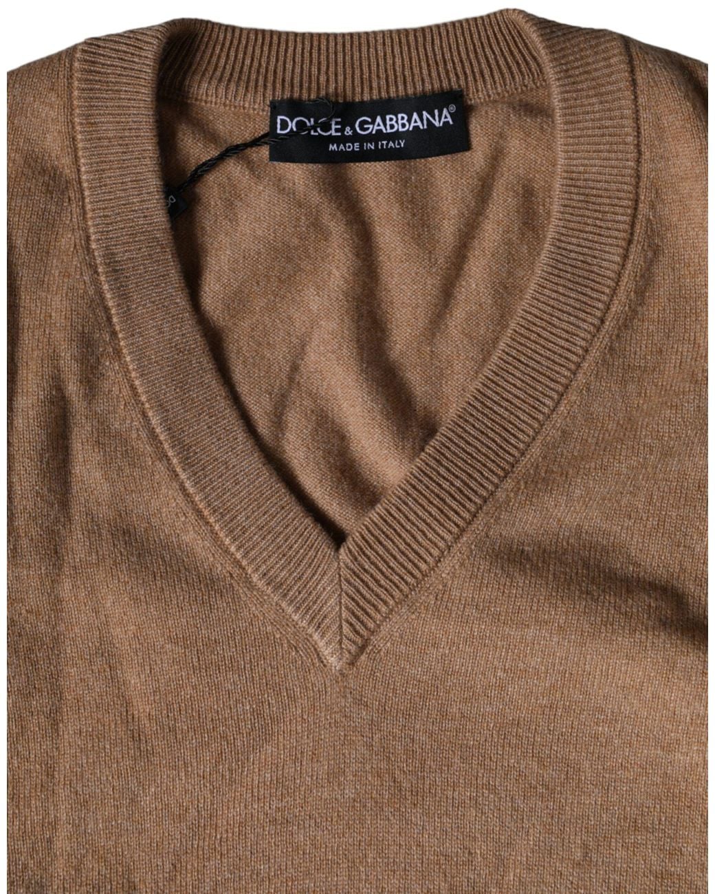 Dolce & Gabbana Brown Cashmere Knit V-Neck Pullover Sweater (Pre-Owned) for men