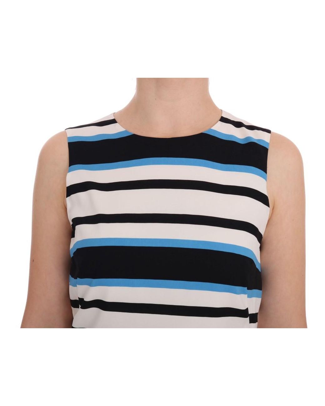 Dolce & Gabbana Black Blue White Striped Silk Stretch Shift Dress