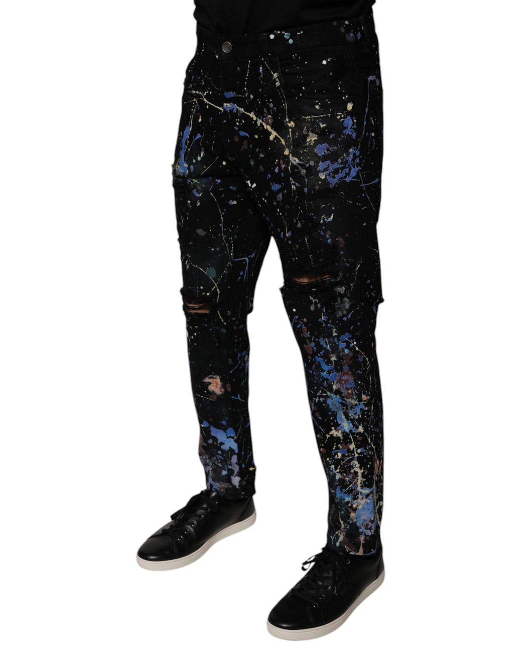 Dolce & Gabbana Black Color Splash Cotton Skinny Denim Jeans for men