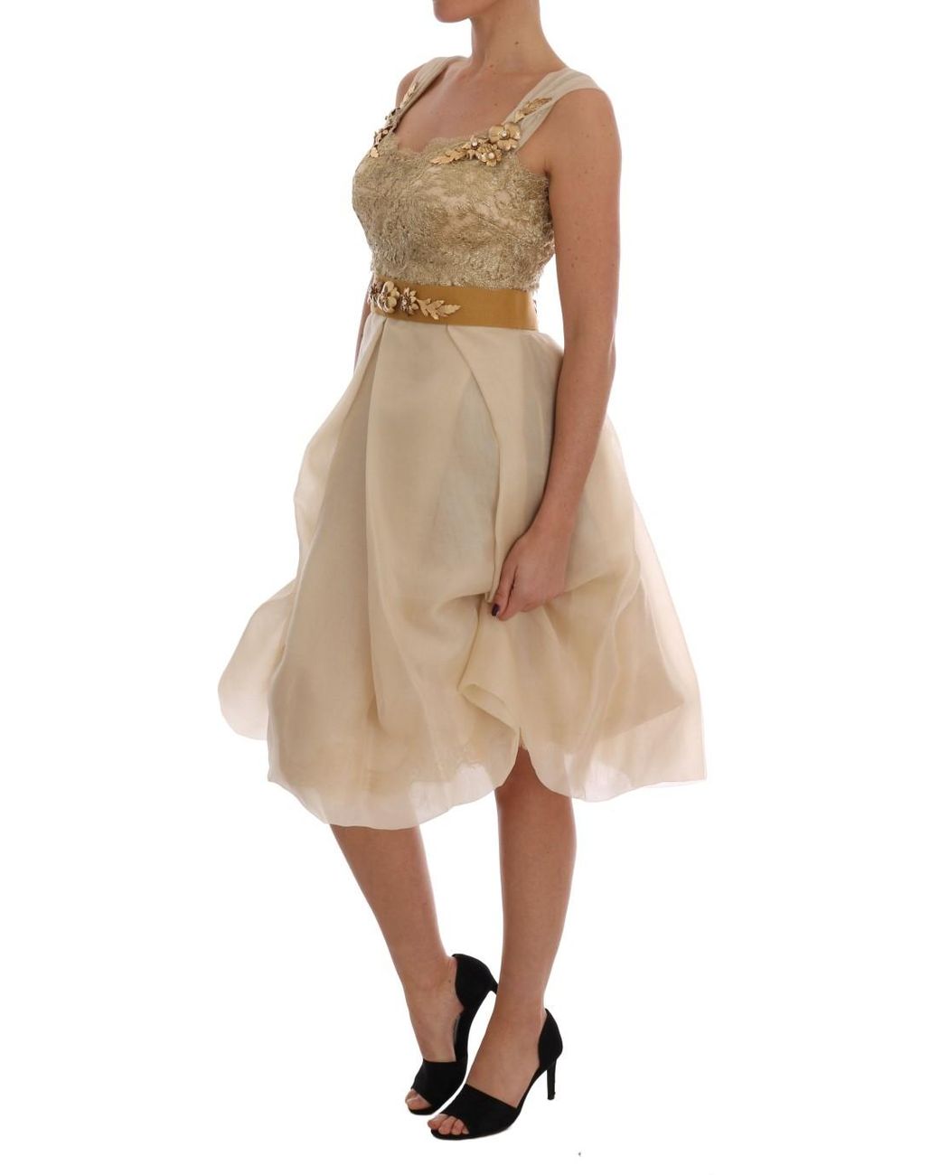Dolce & Gabbana Multicolor Gold Silk Crystal Embellished Dress
