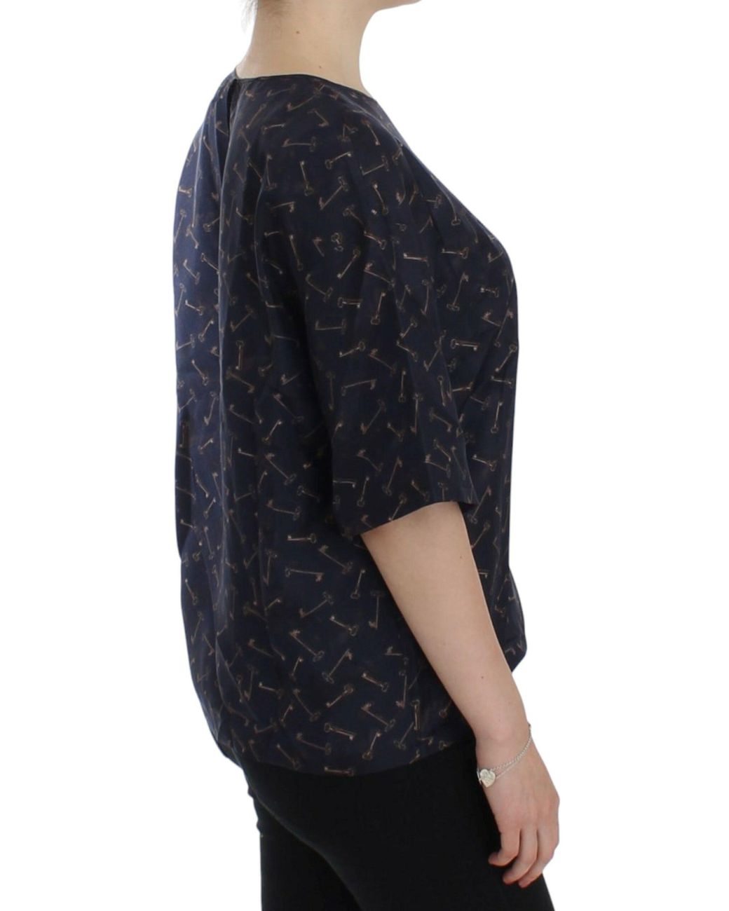 Dolce & Gabbana Black Key Print Silk Blouse