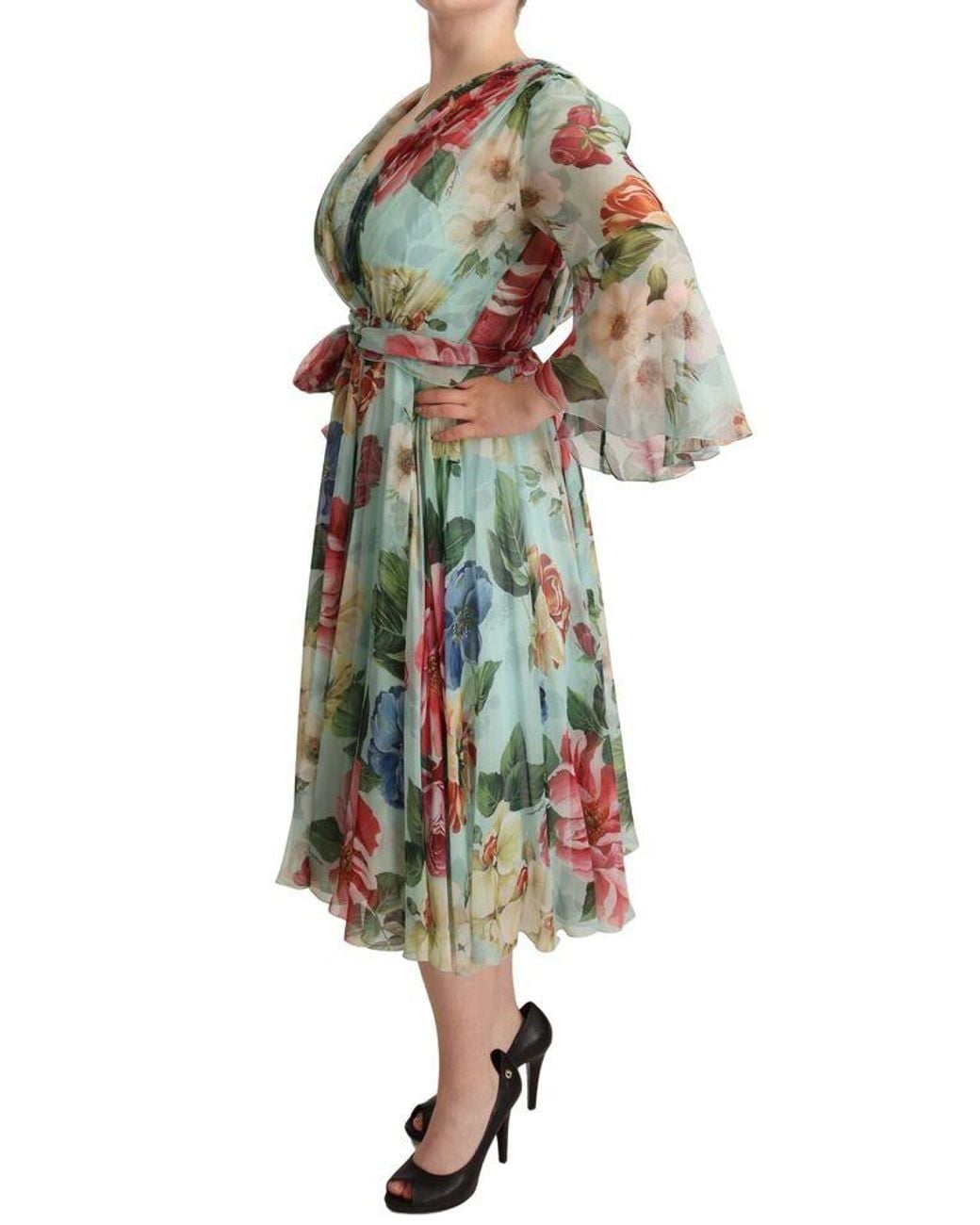 Dolce & Gabbana Green Silk Wrap Gown Dress (Pre-Owned)