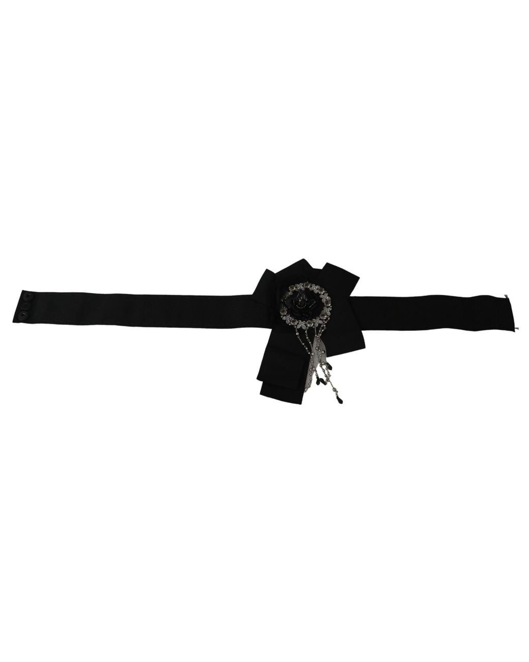 Dolce & Gabbana Black Crystal Brooch Wide Wai Satoria Belt Cotton Acetate