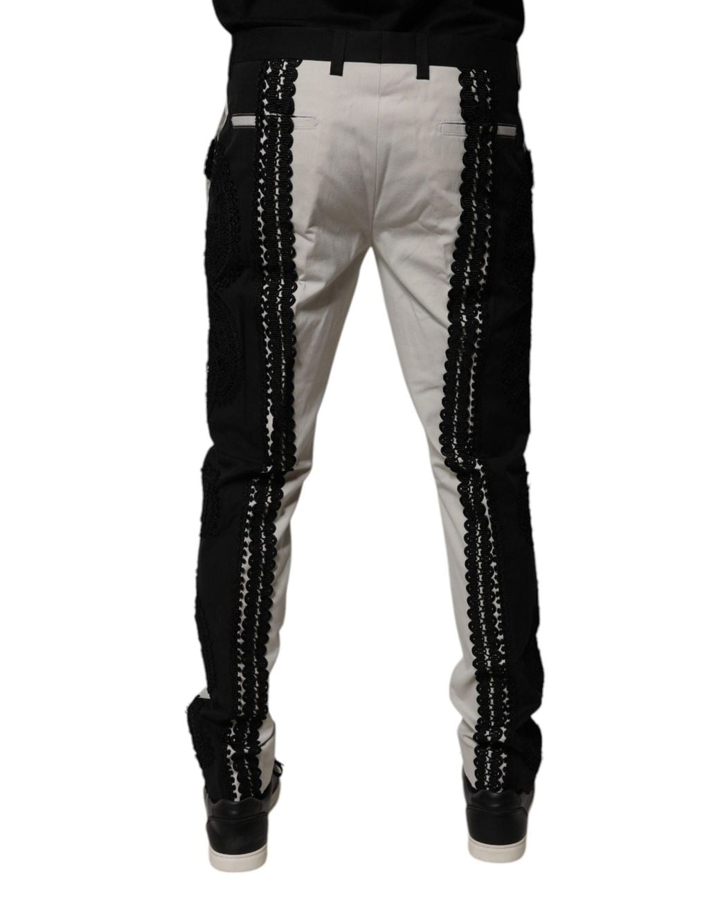 Dolce & Gabbana Black Lace Detail Cotton Trousers for men