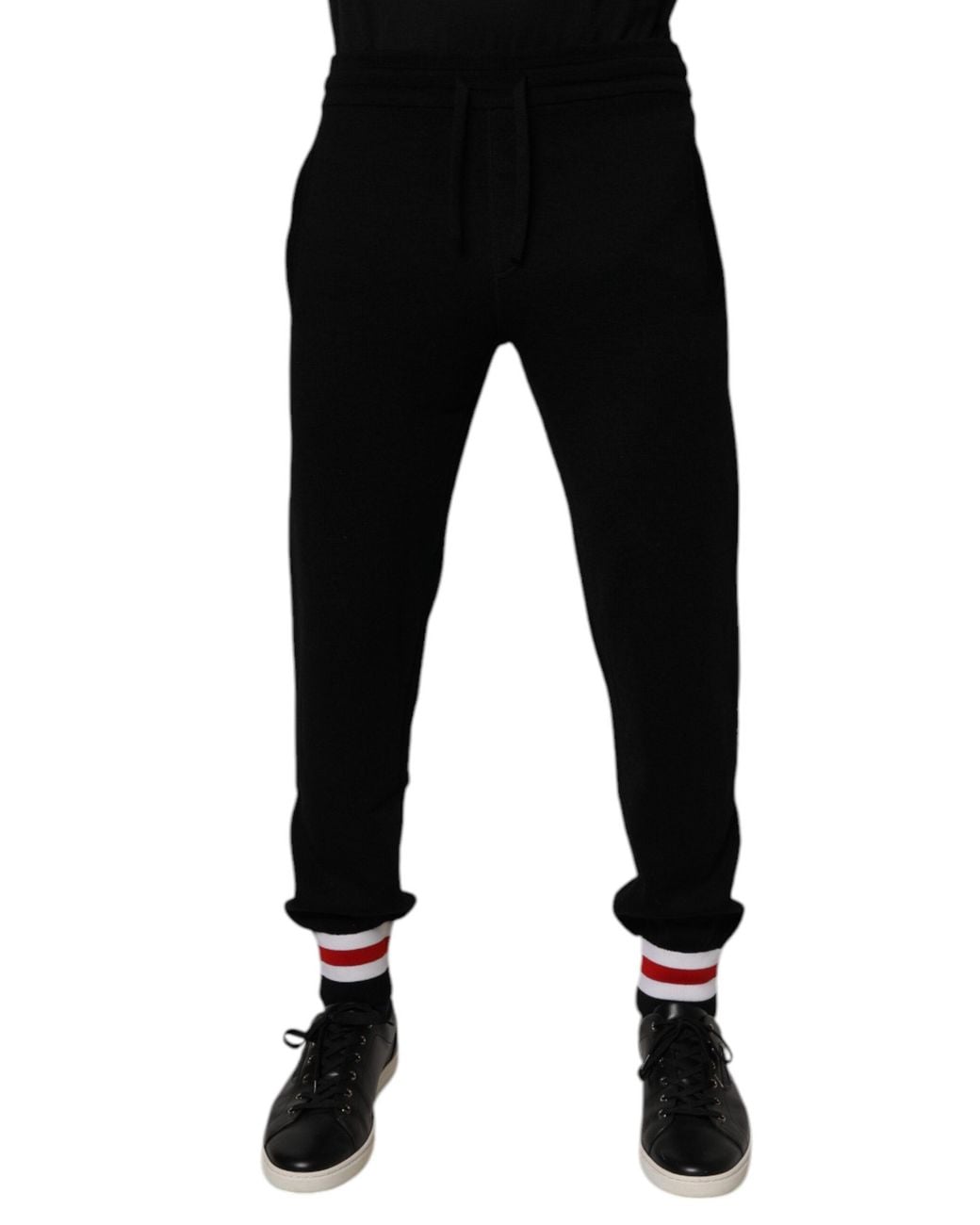 Dolce & Gabbana Black Wool Mid Waist Jogger Sweatmen's Pants for men