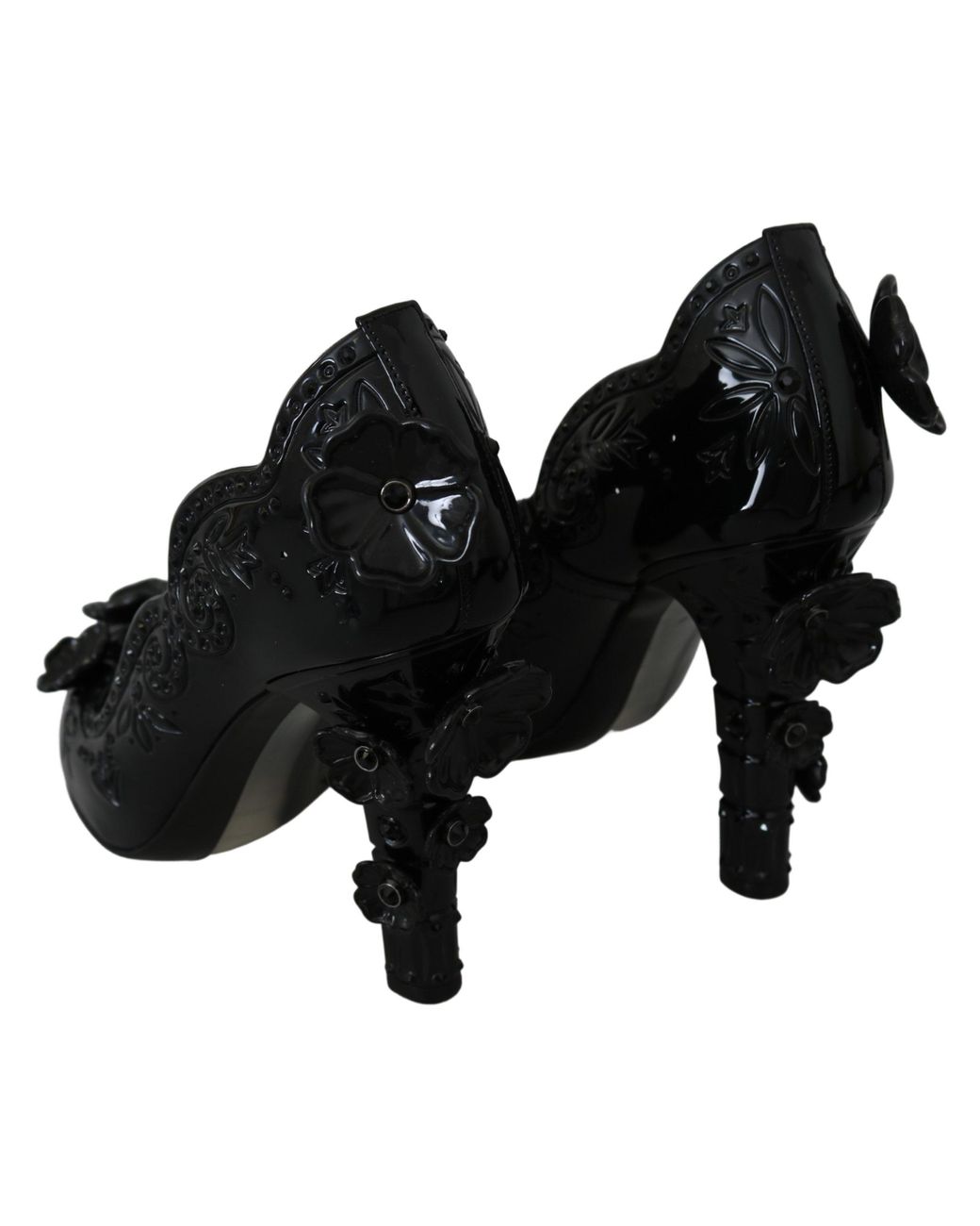 Dolce & Gabbana Floral Crystal Cinderella Pumps Black La7287