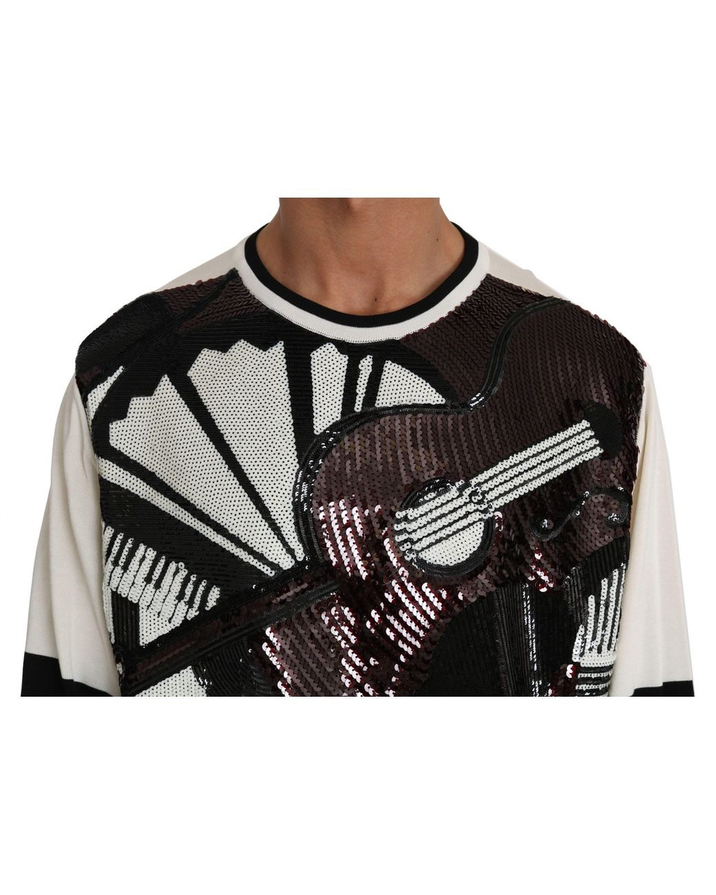 Dolce & Gabbana Black Jazz Sequined Guitar Pullover Top Sweater for men