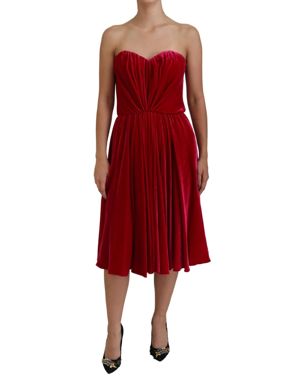 Dolce & Gabbana Red Enchanting Straples Midi Dres