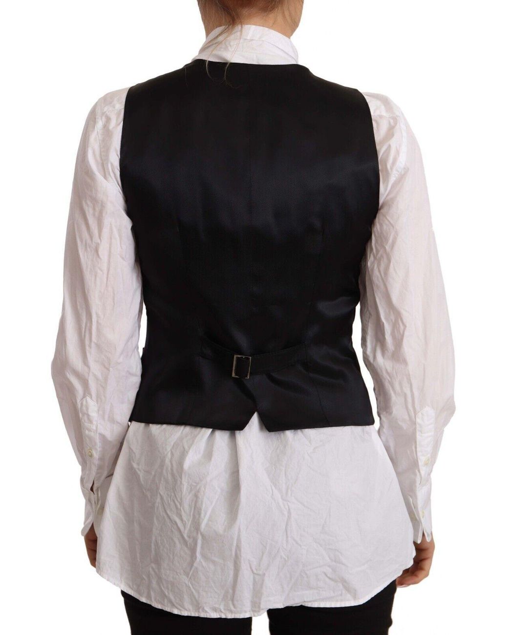Dolce & Gabbana Black Button Down Sleeveless Vest Viscose Top