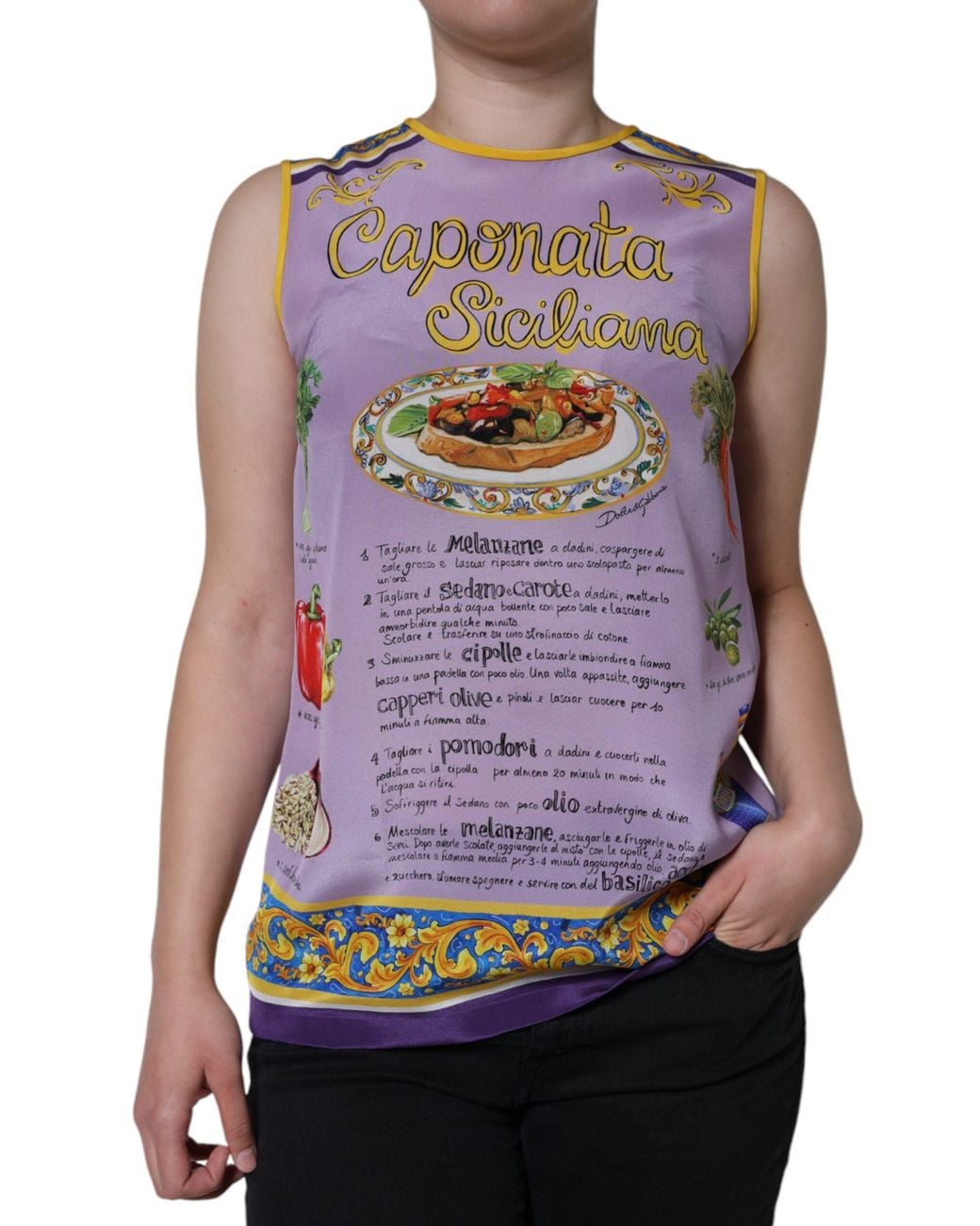 Dolce & Gabbana Purple Silk Caponata Siciliana Print Tank Top