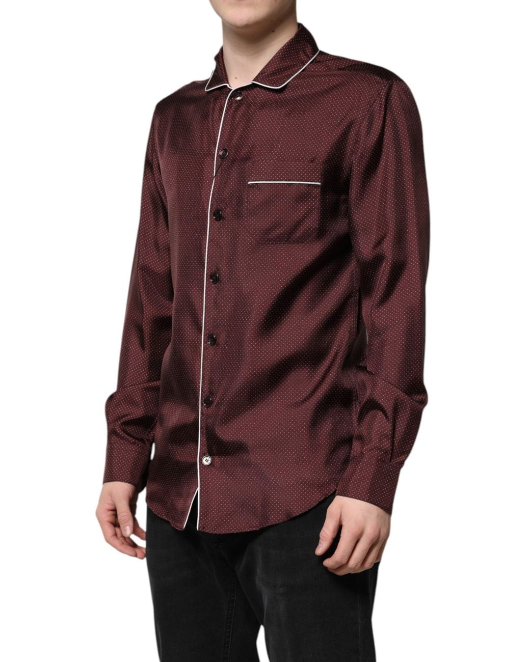 Dolce & Gabbana Purple Silk Dotted Long Sleeves Shirt for men
