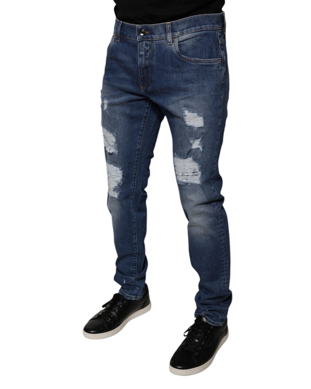 Dolce & Gabbana Blue Ripped Slim Jeans for men
