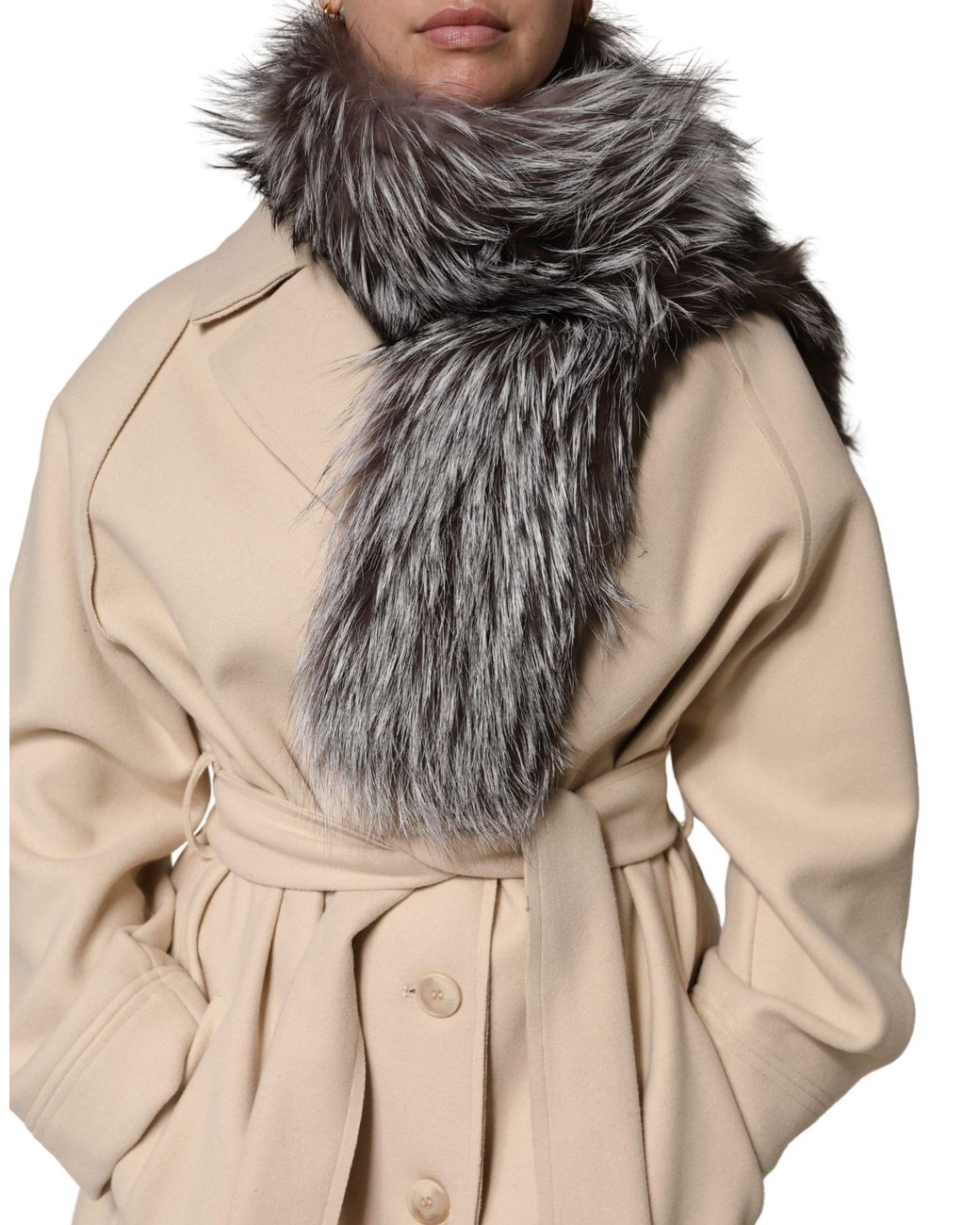 Dolce & Gabbana Black Fox Fur Neck Wrap Warmer Winter Scarf